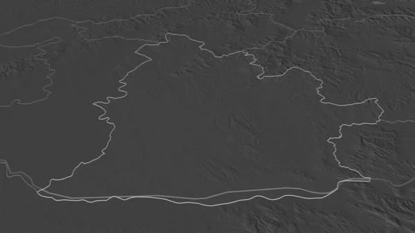 Zoom Nitriansky Region Slovakia Outlined Oblique Perspective Bilevel Elevation Map — Stock Photo, Image