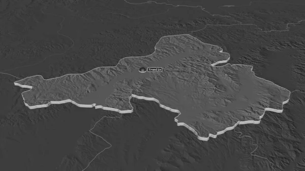 Ampliar Trenciansky Región Eslovaquia Extruido Perspectiva Oblicua Mapa Elevación Bilevel — Foto de Stock