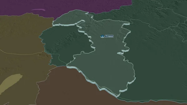 Zoom Trnavsky Regione Della Slovacchia Estruso Prospettiva Obliqua Mappa Colorata — Foto Stock