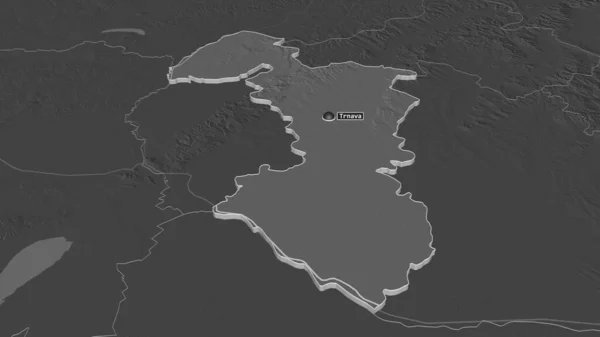Zoom Trnavsky Regione Della Slovacchia Estruso Prospettiva Obliqua Mappa Elevazione — Foto Stock