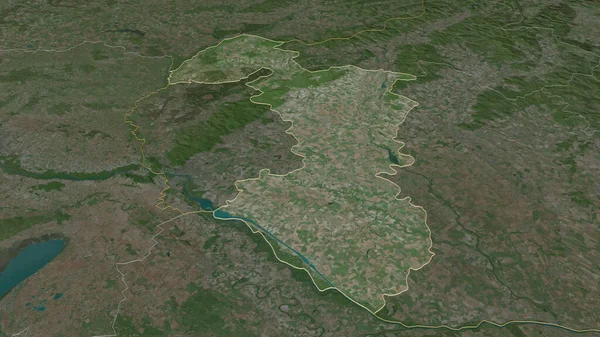 Zoom Trnavsky Region Slovakia Outlined Oblique Perspective Satellite Imagery Rendering — Stock Photo, Image