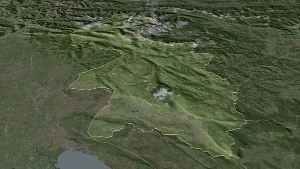 Zoom Goriska Statistical Region Slovenia Outlined Oblique Perspective Satellite Imagery — Stock Photo, Image