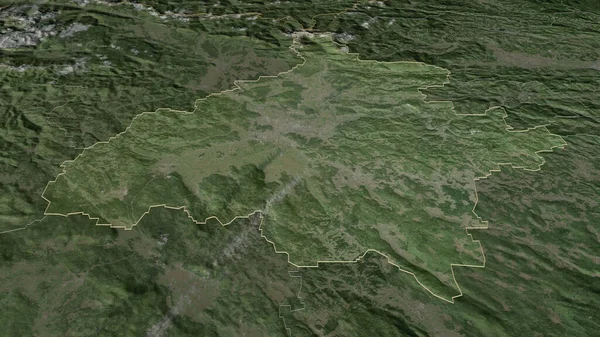概述了Osrednjeslovenska 斯洛文尼亚统计区 的情况 斜的角度 卫星图像 3D渲染 — 图库照片