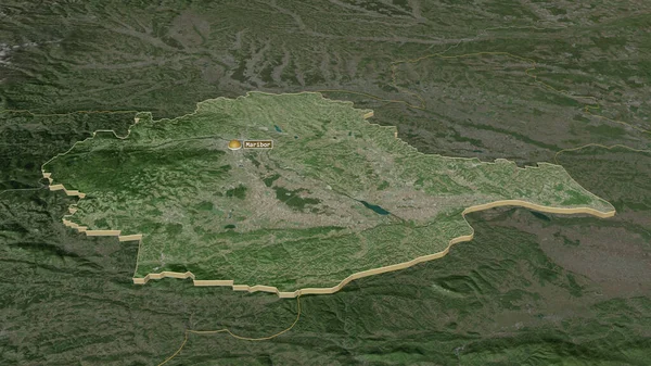 Zooma Podravska Statistisk Region Slovenien Extruderade Svagt Perspektiv Satellitbilder Rendering — Stockfoto