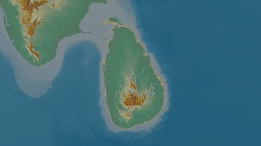 Sri Lanka bölgesinin ana hatları. Yüzey suları olan topografik yardım haritası. 3B görüntüleme