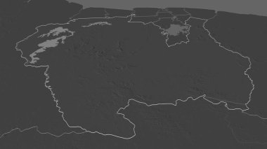 Sipaliwini 'ye (Suriname ilçesi) yakınlaştır. Belirsiz bir bakış açısı. Yüzey sularıyla çift seviyeli yükseklik haritası. 3B görüntüleme