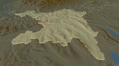Aargau (İsviçre kantonu) yakınlaştırıldı. Belirsiz bir bakış açısı. Yüzey suları olan topografik yardım haritası. 3B görüntüleme