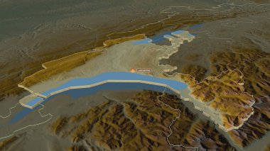 Vaud 'a (İsviçre kantonu) yakınlaştır. Belirsiz bir bakış açısı. Yüzey suları olan topografik yardım haritası. 3B görüntüleme