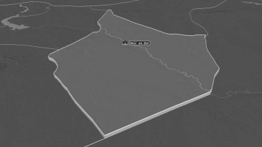Dayr Az Zawr 'a (Suriye ili) yakınlaştırın. Belirsiz bir bakış açısı. Yüzey sularıyla çift seviyeli yükseklik haritası. 3B görüntüleme