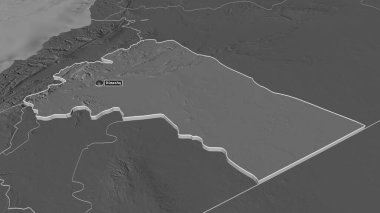 Rif Dimashq 'a (Suriye ili) yakınlaştır. Belirsiz bir bakış açısı. Yüzey sularıyla çift seviyeli yükseklik haritası. 3B görüntüleme