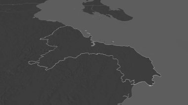 Dar es Salaam 'a (Tanzanya bölgesi) yakınlaşın. Belirsiz bir bakış açısı. Yüzey sularıyla çift seviyeli yükseklik haritası. 3B görüntüleme