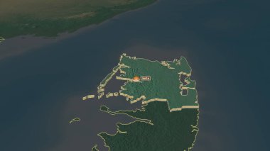 Pemba North 'a (Tanzanya bölgesi) yakınlaştırın. Belirsiz bir bakış açısı. Yüzey suları olan topografik yardım haritası. 3B görüntüleme