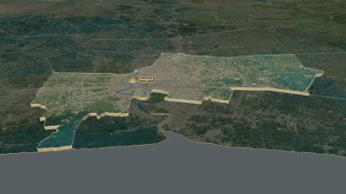 Bangkok Metropolis 'e (Tayland ili) yakınlaştırın. Belirsiz bir bakış açısı. Uydu görüntüleri. 3B görüntüleme