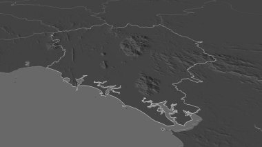 Chanthaburi 'ye (Tayland ili) yakınlaş. Belirsiz bir bakış açısı. Yüzey sularıyla çift seviyeli yükseklik haritası. 3B görüntüleme