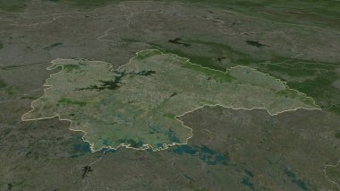 Kalasin 'e (Tayland ili) yakınlaştır. Belirsiz bir bakış açısı. Uydu görüntüleri. 3B görüntüleme