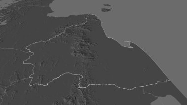 Nakhon Si Thammarat 'a (Tayland ili) yakınlaştır. Belirsiz bir bakış açısı. Yüzey sularıyla çift seviyeli yükseklik haritası. 3B görüntüleme