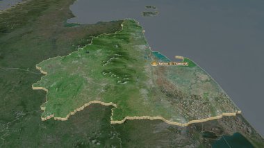 Nakhon Si Thammarat (Tayland ili) yakınlaştırıldı. Belirsiz bir bakış açısı. Uydu görüntüleri. 3B görüntüleme