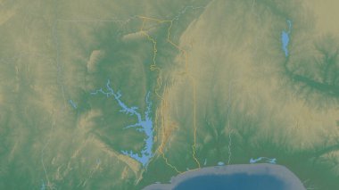 Togo bölgesinin ana hatları. Yüzey suları olan topografik yardım haritası. 3B görüntüleme