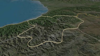 Artvin 'e (Türkiye ili) yakınlaştırın. Belirsiz bir bakış açısı. Uydu görüntüleri. 3B görüntüleme