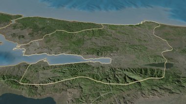 Kocaeli 'ye (Türkiye ili) yakınlaştır. Belirsiz bir bakış açısı. Uydu görüntüleri. 3B görüntüleme