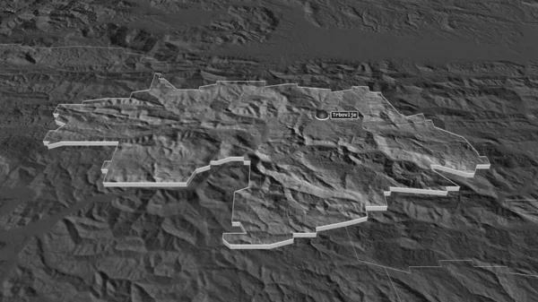 扩大Zasavska 斯洛文尼亚统计区 的范围 斜的角度 带地表水的双层高程图 3D渲染 — 图库照片