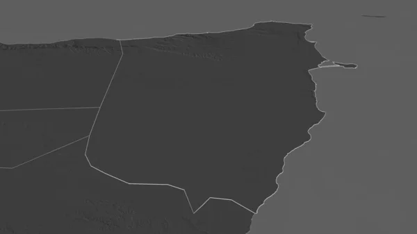 Zoom Bari Região Somália Delineado Perspectiva Oblíqua Mapa Elevação Bilevel — Fotografia de Stock