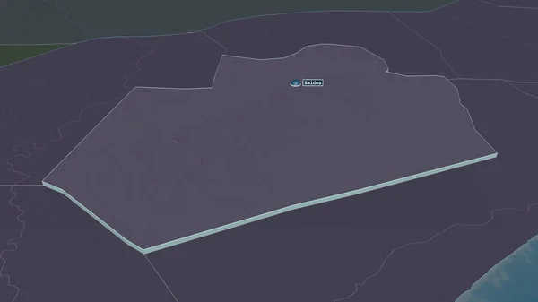 Zoom Bay Regione Somalia Estruso Prospettiva Obliqua Mappa Colorata Urtata — Foto Stock