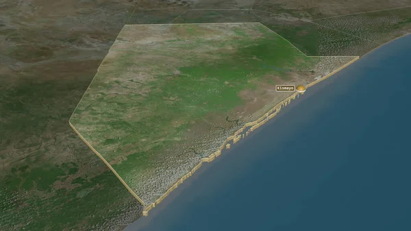 Zoom Sur Jubbada Hoose Région Somalie Extrudé Perspective Oblique Imagerie — Photo