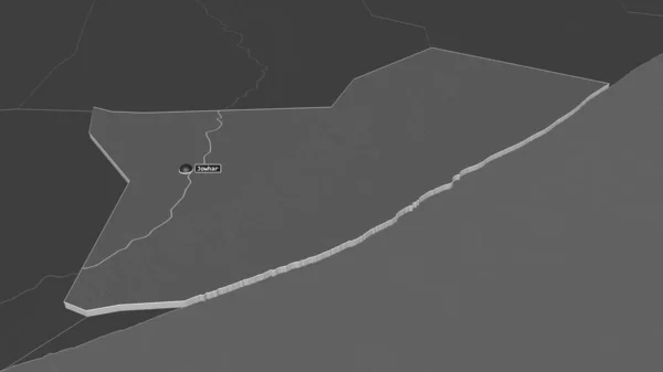 Zoom Sur Shabeellaha Dhexe Région Somalie Extrudé Perspective Oblique Carte — Photo