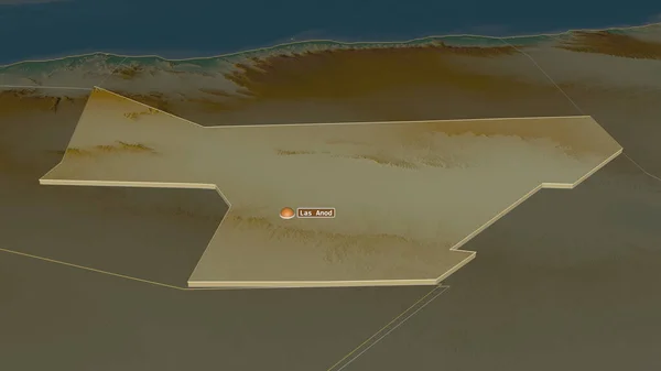 Sool ソマリアの地域 でズームが押出 嘘の見方だ 地表水と地形救援マップ 3Dレンダリング — ストック写真