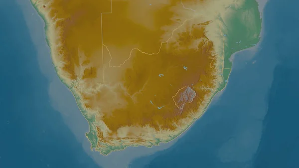 Umrissene Form Des Südafrikanischen Raums Topographische Reliefkarte Mit Oberflächengewässern Rendering — Stockfoto