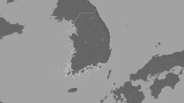 Outlined Shape South Korea Area Bilevel Elevation Map Surface Waters — Stock Photo, Image