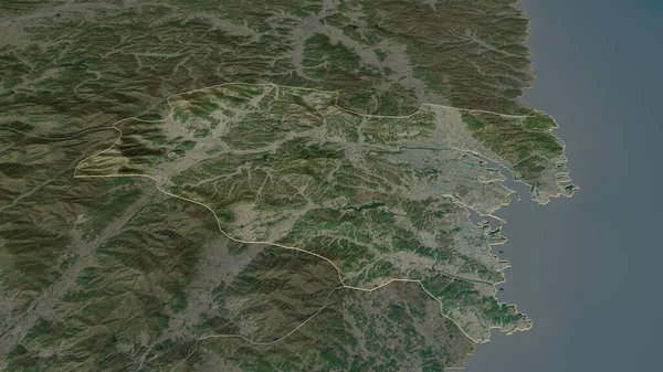 Vergrößern Sie Ulsan Großstadt Südkoreas Skizziert Schräge Perspektive Satellitenbilder Rendering — Stockfoto