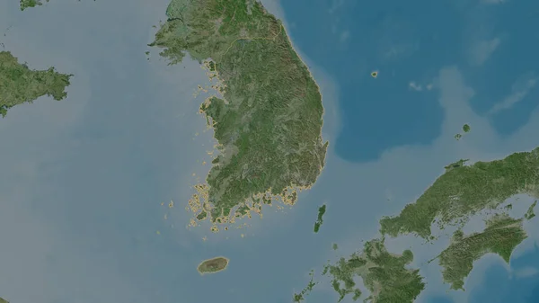 Forma Delineada Del Área Corea Del Sur Imágenes Satélite Renderizado — Foto de Stock