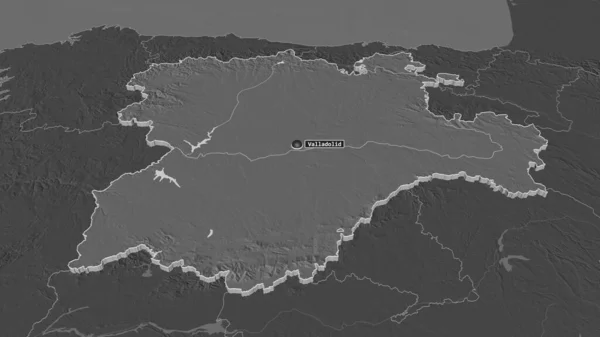 Zoom Castilla Leon Comunità Autonoma Spagna Estruso Prospettiva Obliqua Mappa — Foto Stock