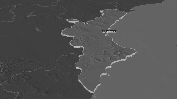 Ampliar Extrusión Comunidad Valenciana Comunidad Autónoma España Perspectiva Oblicua Mapa —  Fotos de Stock