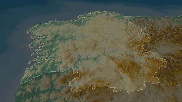 Ampliar Galicia Comunidad Autónoma España Esbozada Perspectiva Oblicua Mapa Topográfico — Foto de Stock