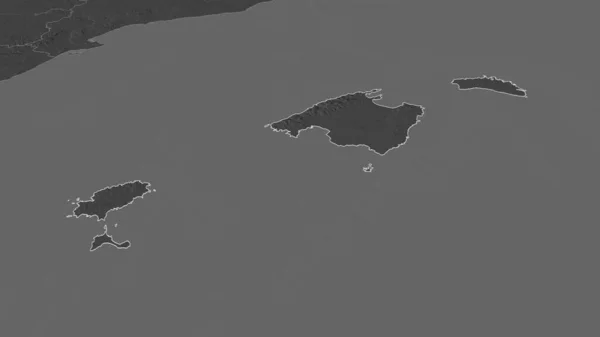 Μεγέθυνση Islas Baleares Αυτόνομη Κοινότητα Της Ισπανίας Περιγράφεται Λήθη Προοπτική — Φωτογραφία Αρχείου