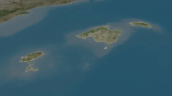 Zoom Islas Baleares Comunità Autonoma Della Spagna Delineato Prospettiva Obliqua — Foto Stock