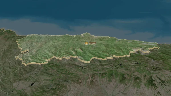 Zoom Auf Principado Asturias Autonome Gemeinschaft Spanien Schräge Perspektive Satellitenbilder — Stockfoto