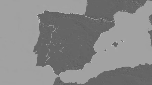 Umrissene Form Des Spanischen Gebiets Karte Der Höhenlage Mit Oberflächengewässern — Stockfoto