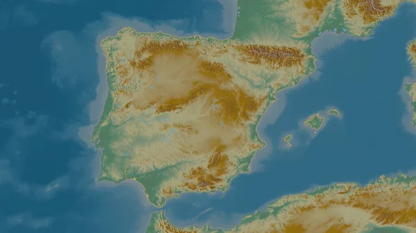 Forma Delineata Dell Area Spagnola Mappa Topografica Rilievo Con Acque — Foto Stock