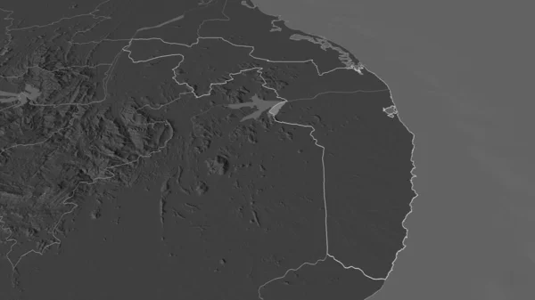 Zoom Ampara District Sri Lanka Outlined Oblique Perspective Bilevel Elevation — Stock Photo, Image