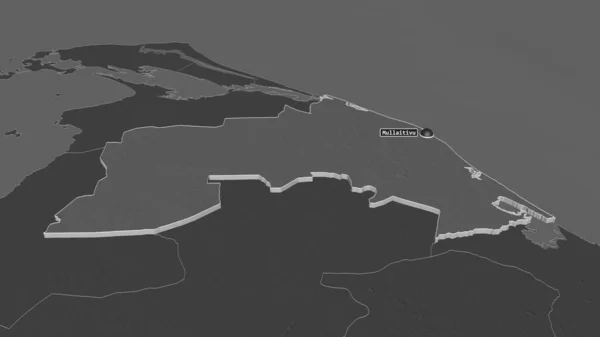 Ampliar Mullaitivu Distrito Sri Lanka Extruido Perspectiva Oblicua Mapa Elevación — Foto de Stock