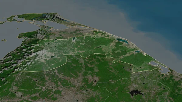 概述了Mullaitivu 斯里兰卡地区 的情况 斜的角度 卫星图像 3D渲染 — 图库照片