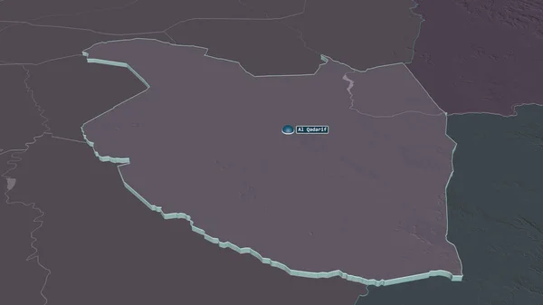 Zoom Auf Kadarif Staat Sudan Schräge Perspektive Farbige Landkarte Des — Stockfoto