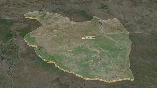 Zoom Sur Qadarif État Soudan Extrudé Perspective Oblique Imagerie Satellite — Photo