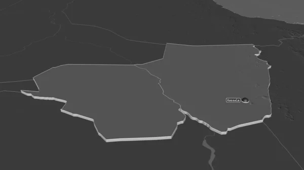 Збільшився Вплив Кассала Штат Судан Неймовірна Перспектива Мапа Висот Поверхневими — стокове фото