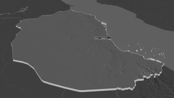 Powiększ Morze Czerwone Stan Sudan Ekstrudowane Perspektywa Ukośna Dwupoziomowa Mapa — Zdjęcie stockowe