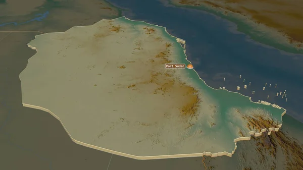 Zoom Mar Vermelho Estado Sudão Extrudido Perspectiva Óbvia Mapa Topográfico — Fotografia de Stock